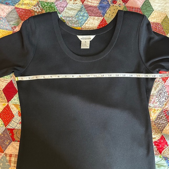 Misook Black Knit Maxi Dress Short Sleeve Scoop Neck Side Slits Size M Korea - Picture 4 of 9